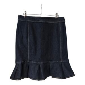 Ann Taylor Ruffle Hem Denim Jean Skirt Size 12 Dark Wash Zip Closure